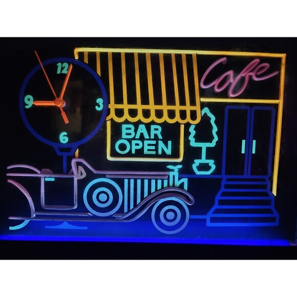 1980s Gemini Clock Black Light Vintage Bar Cocktail Neon  Vintage Retro Gemini BAR OPEN Clock Black Light Neon Display 1980s Works Great